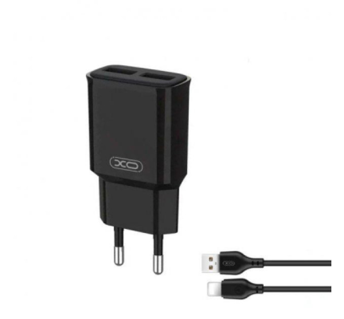 XO Зарядний пристрій XO L92C (2USB/2.4A) + USB - Lightning Чорний (XO-L92C-L)