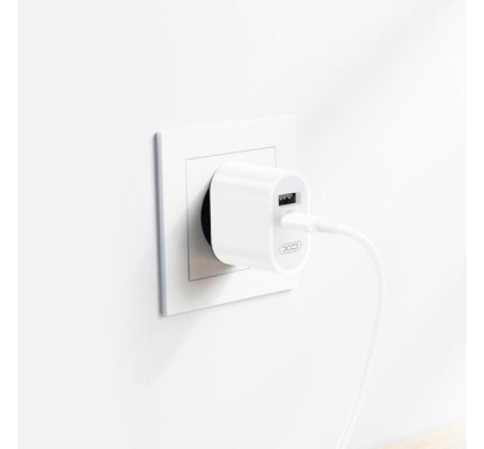 XO Зарядний пристрій XO L97 (1Type-C/1USB/2.4A) + USB - MicroUSB White (XO-L97-MC)