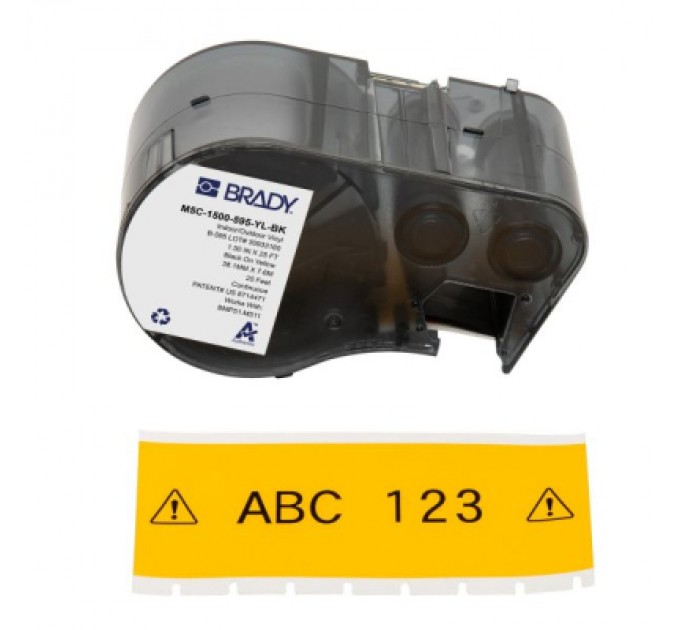 Brady Стрічка для принтера етикеток Brady безперервна стрічка: 38,10 мм х 7,62м, black on yellow, вініл, для M510,BMP51,BMP53,M511 (M5C-1500-595-YL-BK)