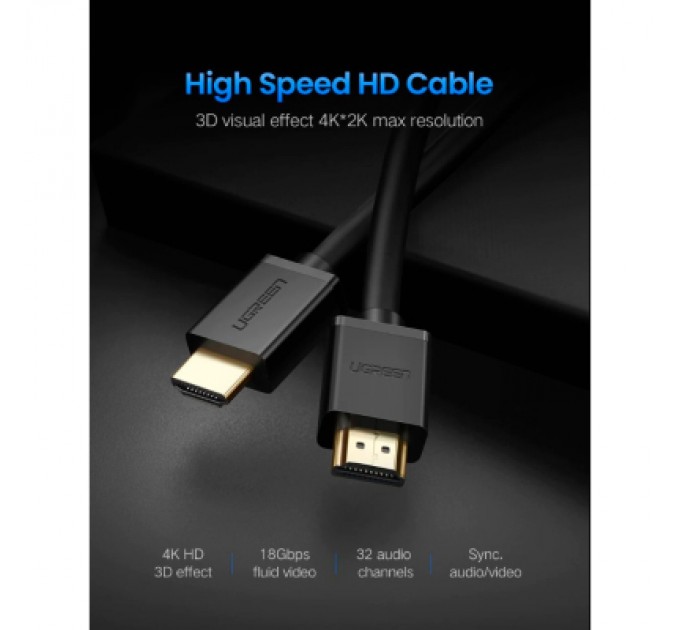 Ugreen Кабель мультимедійний HDMI M to HDMI M 10.0m HD104 black Ugreen (10110)