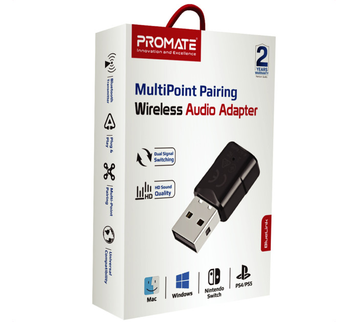 Promate Bluetooth-адаптер аудіо Promate BlueLink Bluetooth 5.0 Black (bluelink.black)