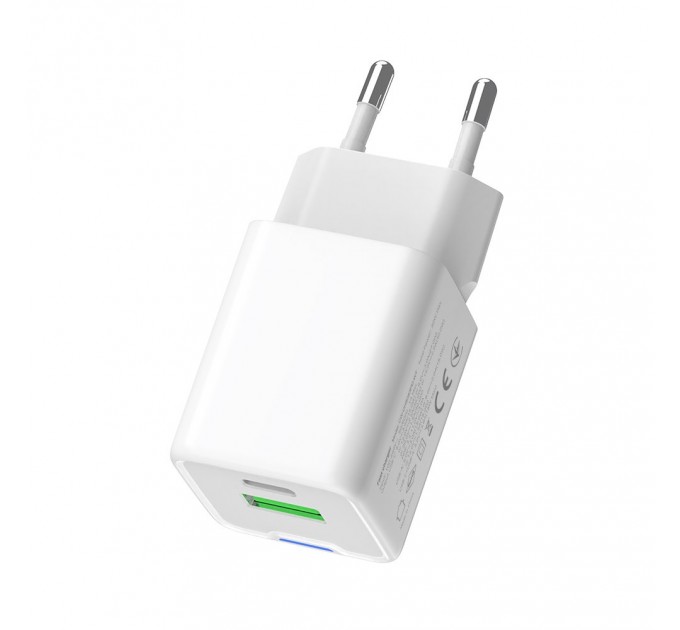 ColorWay Мережевий зарядний пристрій ColorWay GaN Mini 20W PD Port PPS USB (Type-C PD + USB QC4.0) White (CW-CHS062PD-WT)