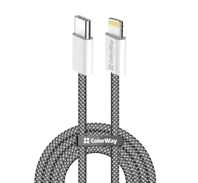 ColorWay Кабель ColorWay USB Type-C - Lightning (M/M), (braided cotton) (PD Fast Charging 27W), 2 м, Black (CW-CBPDCL068-BK)