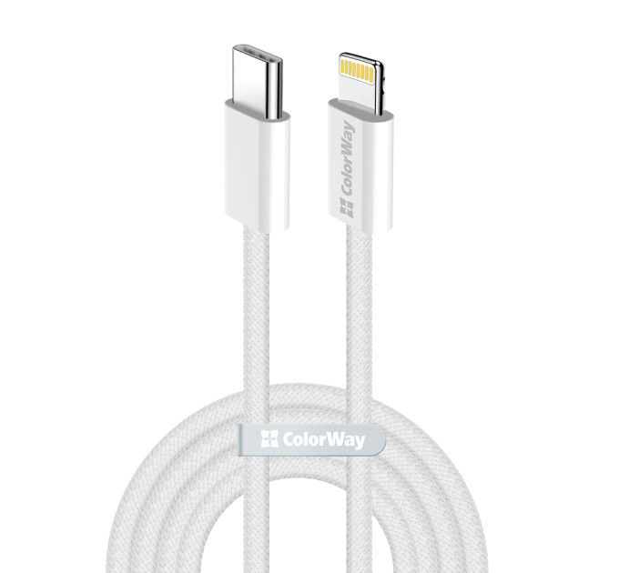 ColorWay Кабель ColorWay USB Type-C - Lightning (M/M), (braided cotton) (PD Fast Charging 27W), 2 м, Gray (CW-CBPDCL068-GR)