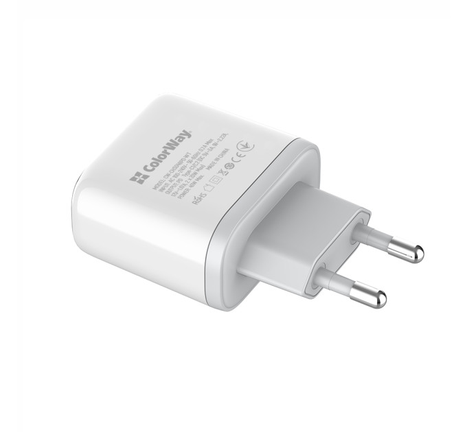 ColorWay Мережевий зарядний пристрій ColorWay Power Delivery Port PPS USB (Type-C PD + Type-C PD) (40W) White (CW-CHS048PD-WT)