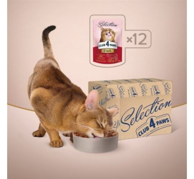 Club 4 Paws Вологий корм для кішок Club 4 Paws Selection Плюс Смужки з яловичиною в крем супі з броколі 85 г (4820215368100)