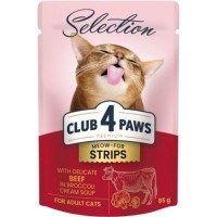 Вологий корм для кішок Club 4 Paws Selection Плюс Смужки з яловичиною в крем супі з броколі 85 г (4820215368100)