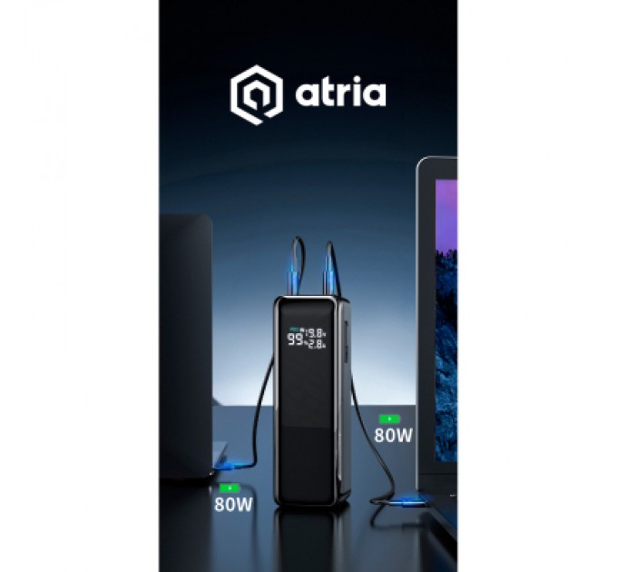 ATRIA Батарея універсальна Atria 30000mAh PD/3.1/160W(Max)80W+80W, QC/3.0/22.5W, Blue (WPD-160SB)