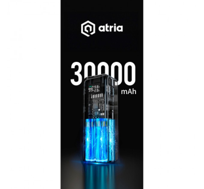 ATRIA Батарея універсальна Atria 30000mAh PD/3.1/160W(Max)80W+80W, QC/3.0/22.5W, Blue (WPD-160SB)