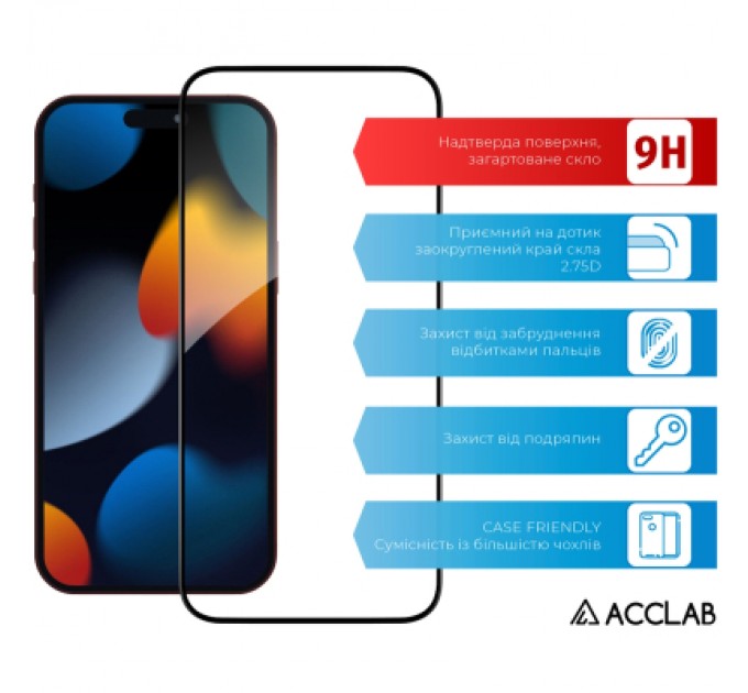 ACCLAB Скло захисне ACCLAB Full Glue ESD Apple iPhone 15 Pro Max Black 6,7" (1283126577260)