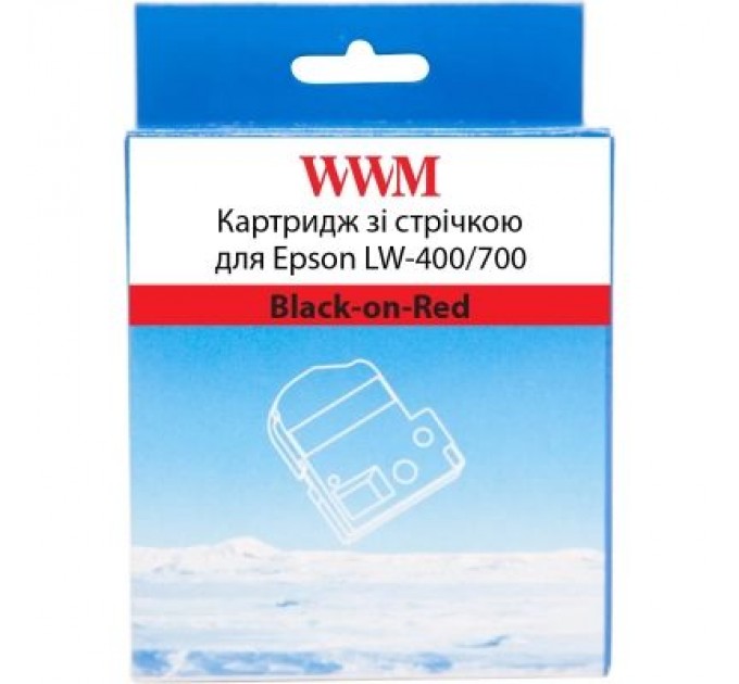 WWM Стрічка для принтера етикеток WWM для Epson LW-400/700 12mm х 8m Black-on-Red (WWM-SC12R)