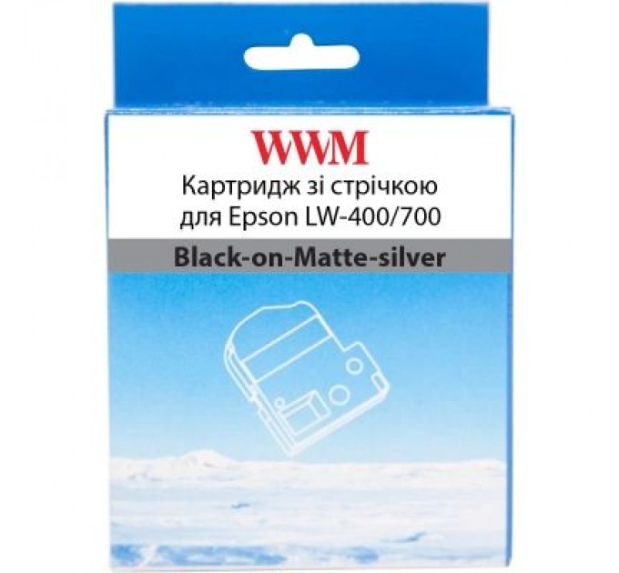 WWM Стрічка для принтера етикеток WWM для Epson LW-400/700 6mm х 8m Black-on-Matte-silver (WWM-SM6X)