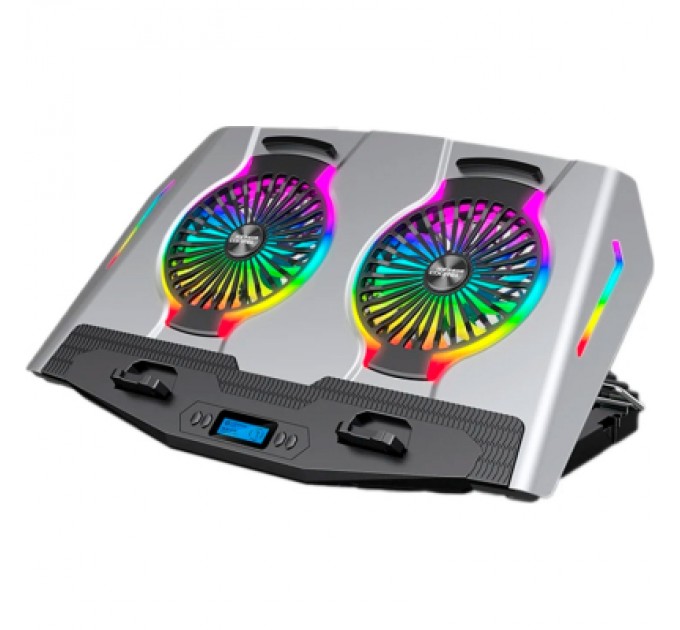IceCoorel Підставка до ноутбука IceCoorel 10-18", 2*125mm 1400 RPM, 2*USB, + LCD display, 461x298x52mm, Silver (N9S)