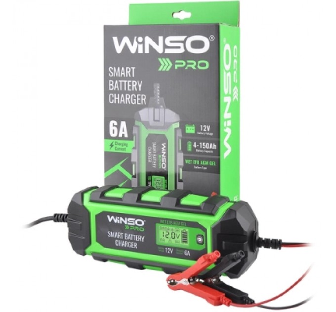 WINSO Зарядний пристрій для автомобільного акумулятора WINSO PRO LCD 6A, 12V, 4-150Ah (139510)