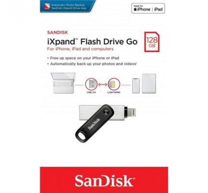 USB флеш накопичувач SanDisk 128GB iXpand Go USB 3.0/Lightning (SDIX60N-128G-GN6NE)