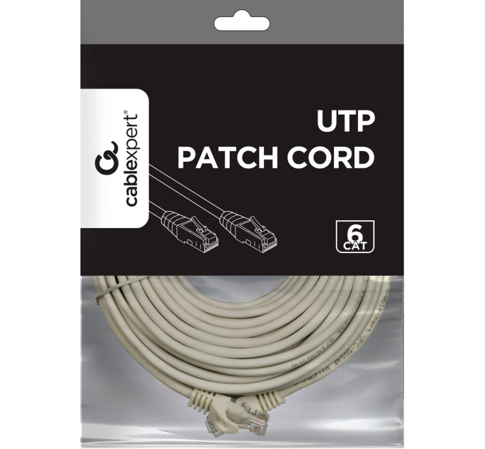 Cablexpert Патч-корд UTP Cablexpert (PP6U-CU-10M) Cat.6, литий, 50u" штекер із засувкою, 10 м, сірий