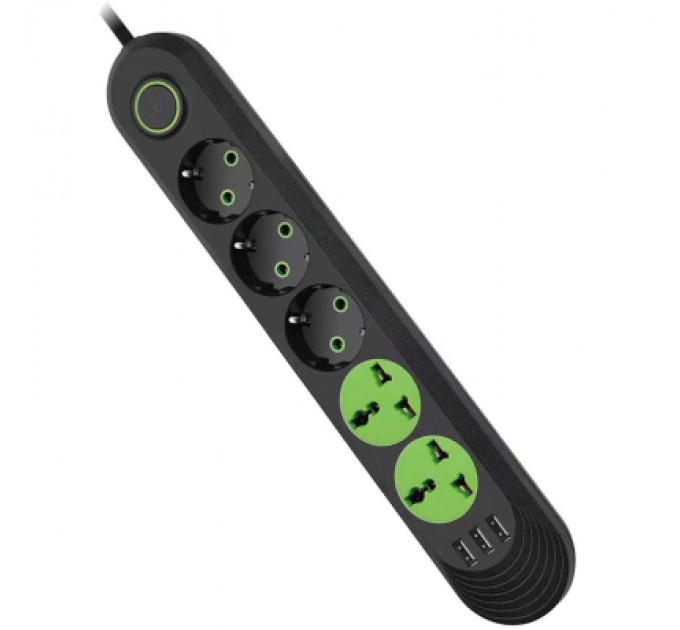 Voltronic Мережевий фільтр живлення Voltronic F02U, 3роз EU + 2роз Universal, 3*USB Black (F02U-Black)