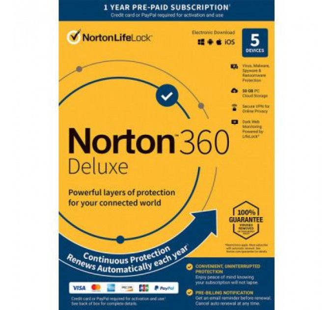 Антивірус Norton by Symantec NORTON 360 DELUXE 50GB 1 USER 5 DEVICE 12M (21409553)