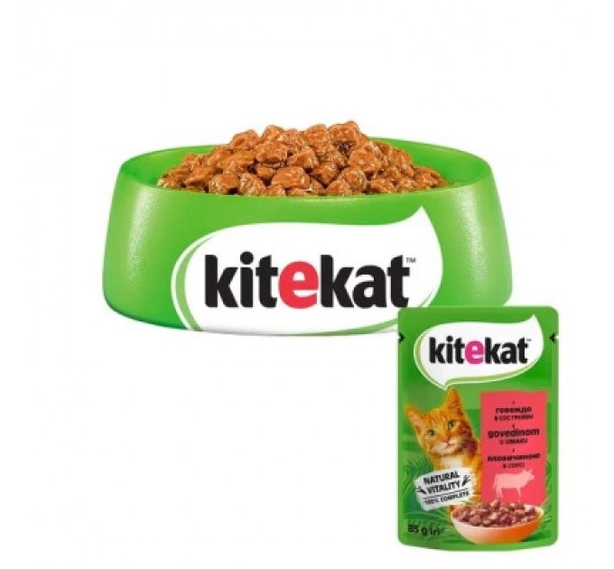 Kitekat Вологий корм для кішок Kitekat з яловичиною в соусі 85 г (5900951307379)