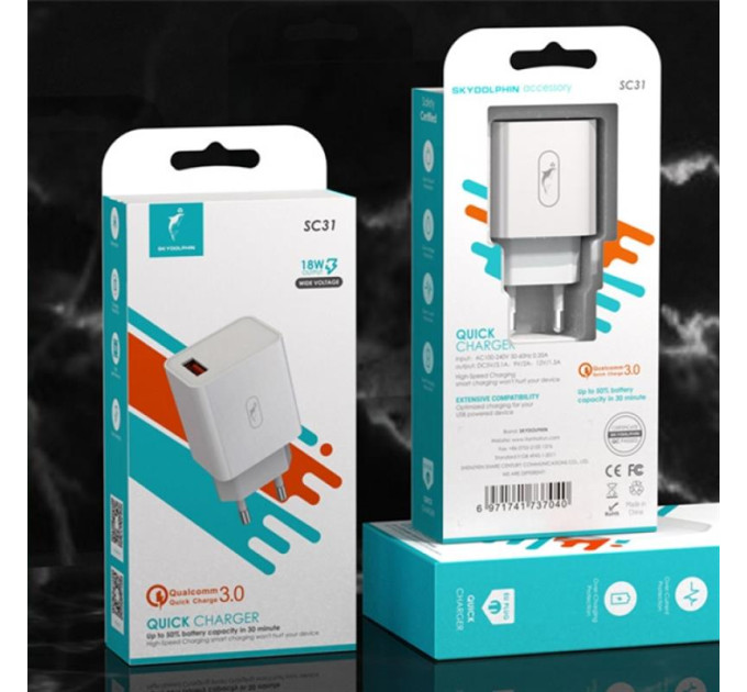 SkyDolphin Зарядний пристрій SkyDolphin SC31 QC3.0 (1USB, 3.5A) White (MZP-000154)