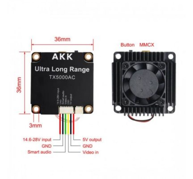 AKK Відеопередавач (VTX) AKK Ultra Long Range 5W 4.9G-6G 96CH (TX5000AC)