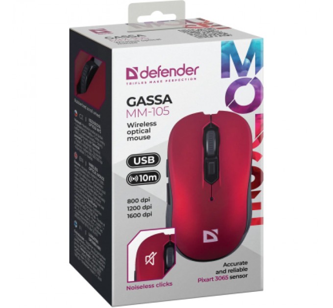 Defender Мишка Defender Gassa MM-105 Wireless Red (52103)