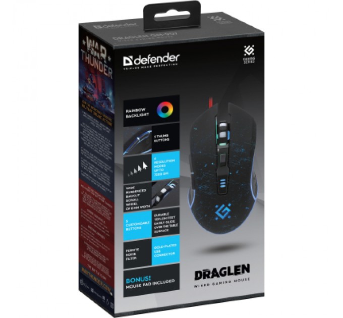 Defender Мишка Defender Draglen GM-907 RGB USB Black (52907)