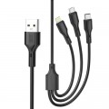 XO Дата кабель USB 2.0 AM to Lightning + Micro 5P + USB-C 3A black XO (CB-23U3-BK)