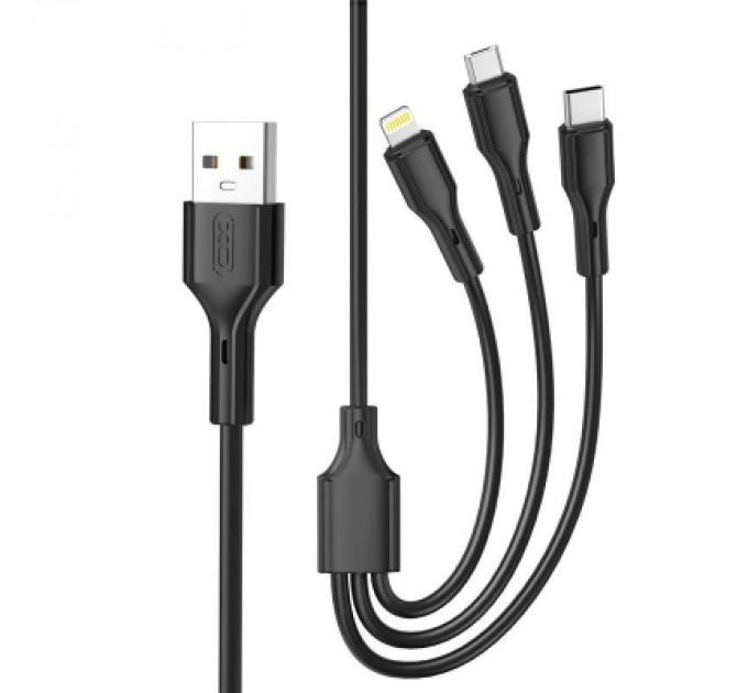 XO Дата кабель USB 2.0 AM to Lightning + Micro 5P + USB-C 3A black XO (CB-23U3-BK)