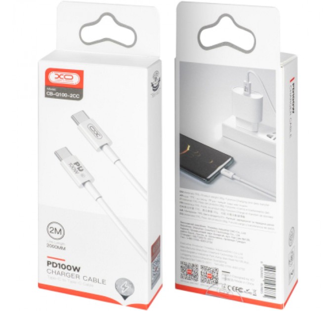 XO Дата кабель USB-C to USB-C 2.0m 100W white XO (CB-Q100-2CC)