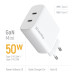 ColorWay Мережевий зарядний пристрій ColorWay GaN Mini 50W PD Port PPS USB (Type-C PD 30W + Type-C PD 20W) White (CW-CHS050PD-WT)