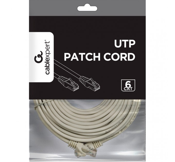 Cablexpert Патч-корд UTP Cablexpert (PP6U-CU-15M) Cat.6, литий, 50u" штекер із засувкою, 15 м, сірий