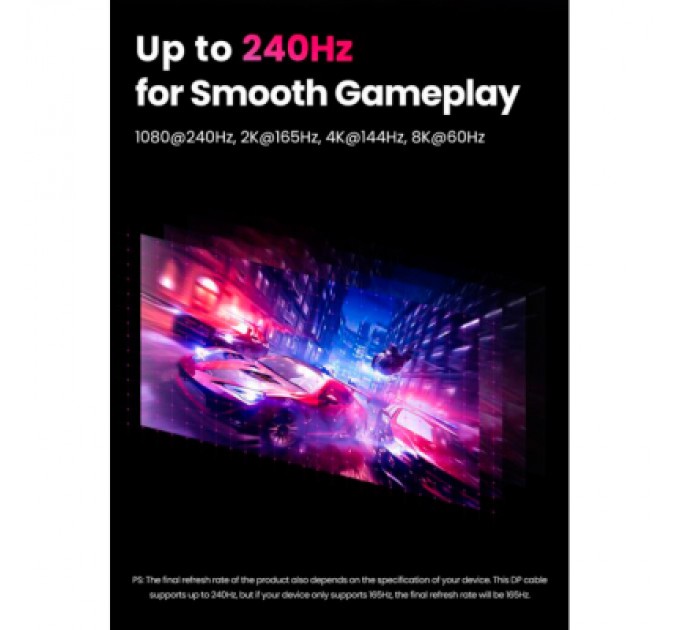 Ugreen Кабель мультимедійний DisplayPort M to DisplayPort M 1.0m V1.4 braided DP114 black Ugreen (80390)