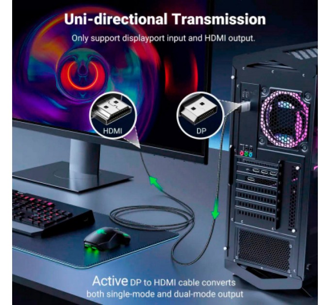 Ugreen Кабель мультимедійний DisplayPort M to HDMI M 1.0m V2.0 4K60Hz DP119 black Ugreen (15773)