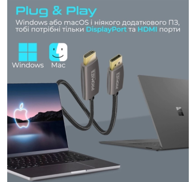 Promate Кабель мультимедійний DisplayPort to HDMI prolink-dp200.black Promate (prolink-dp200.black)