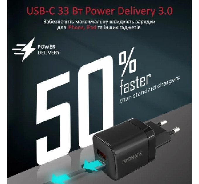 Promate Зарядний пристрій Promate powerport-33.black