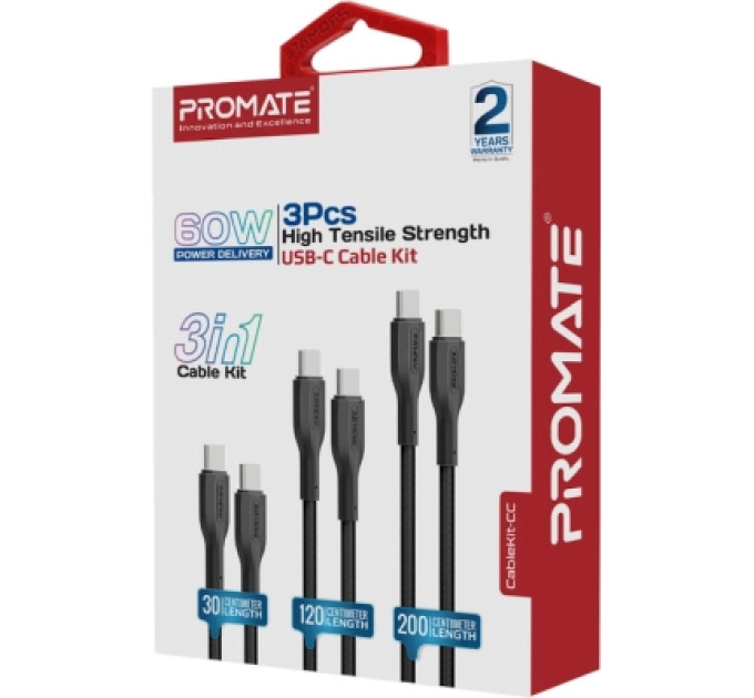 Promate Дата кабель USB-C to USB-C cablekit-cc.black Promate (cablekit-cc.black)