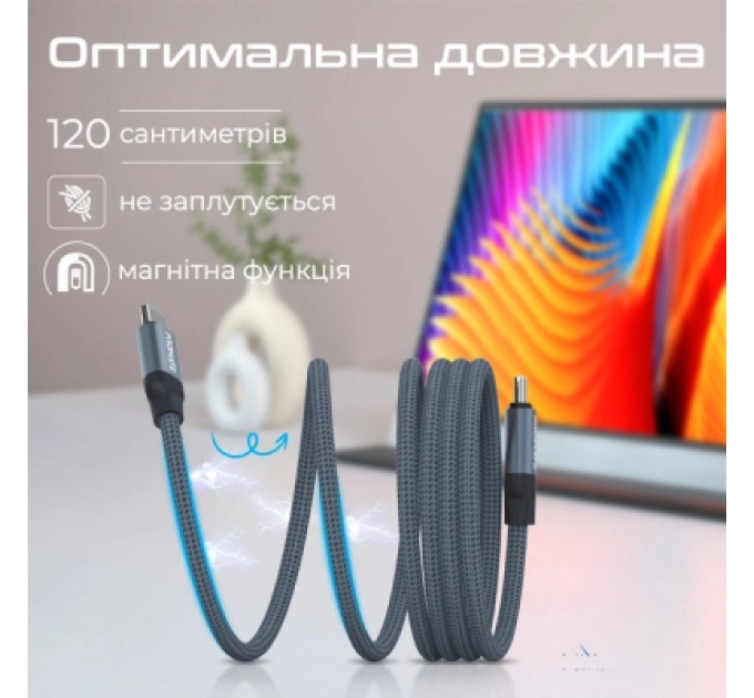Promate Дата кабель USB-C to USB-C springy.grey Promate (springy.grey)