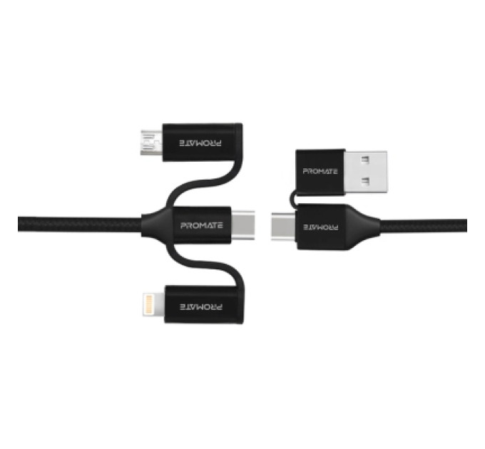 Promate Дата кабель USB 2.0 AM to Lightning + Micro 5P + Type-C pentapower.black Promate (pentapower.black)