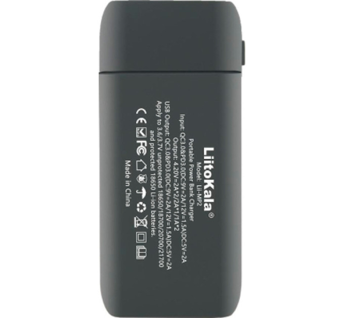 Liitokala Зарядний пристрій для акумуляторів Liitokala 2 Slots, w func. Powerbank/PD/QC, USB/Type-C, LED disp, 18650/21700 (Lii-MP2)
