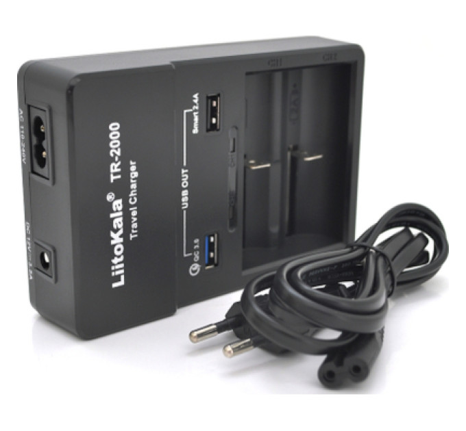 Liitokala Зарядний пристрій для акумуляторів Liitokala 2 Slots, USB1/QC/3.0, USB2/2.4A, NiMHC(R14)/SC/AA/AAA/17670, Li-ion10440...26650 (Lii-TR2000)