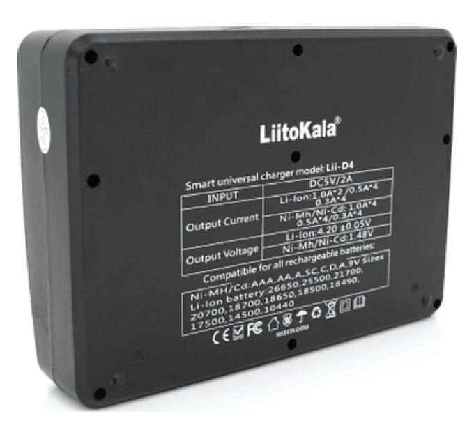 Liitokala Зарядний пристрій для акумуляторів Liitokala 4 Slots, Ni-MH/Ni-CdAA,AAA,C, Li-ion/IMR32650,21700,18650 (Lii-D4)