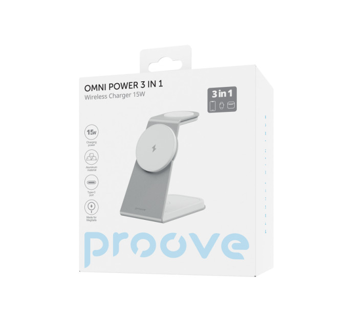 Proove Бездротовий зарядний пристрій Proove Omni Power 3in1 15W White (WSOP15020002)