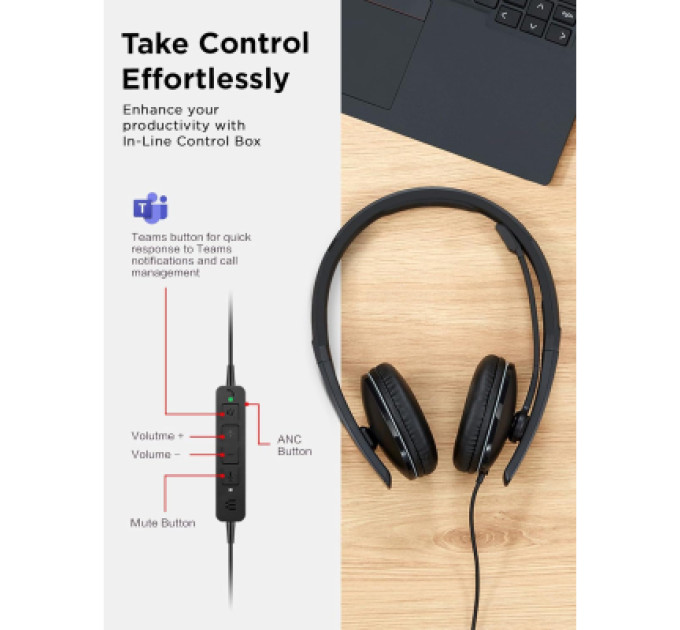 Lenovo Навушники Lenovo Wired ANC Headset Gen 2 (Teams) Black (4XD1M45627)