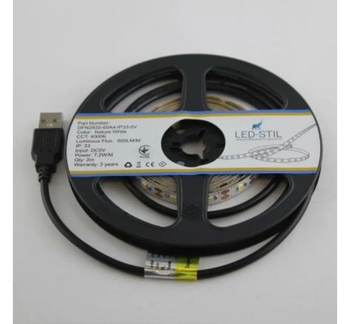 LED-STIL Світлодіодна стрічка LED-STIL 4000K 7,2 Вт/м 2835 60 діодів IP33 5 Вольт 700 lm нейтральне світло (DFN2835-60A4-IP33-5V)