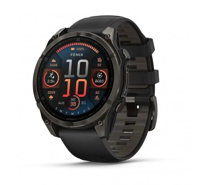Garmin Смарт-годинник Garmin Fenix 8 47mm AMOLED Sapphire Carbon Gray DLC Titanium with Black Silicone (010-02904-29)