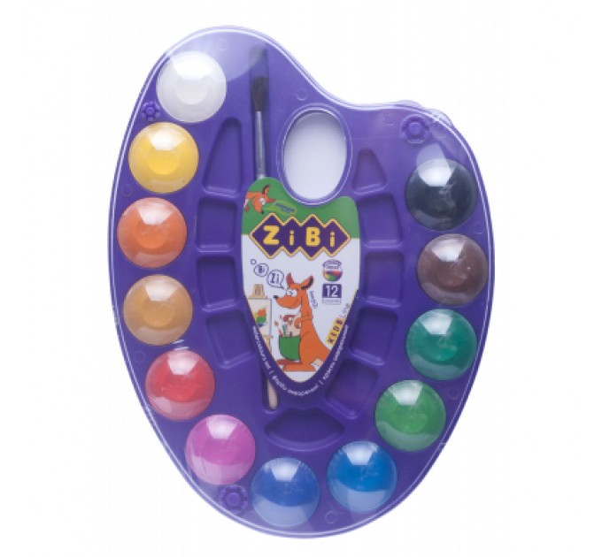 ZiBi Акварельні фарби ZiBi KIDS Line на палітрі, 12 кол. натур. пензель фіолетові (ZB.6558-07)