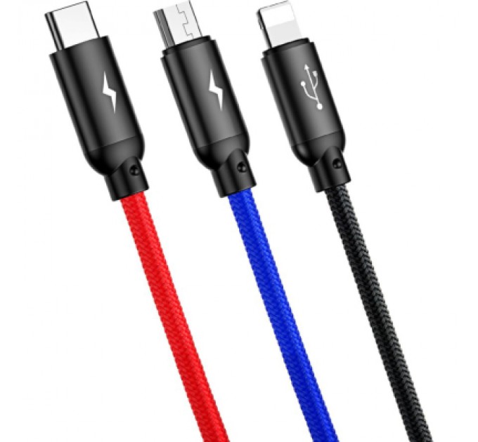 Baseus Дата кабель USB 2.0 AM to Lightning + Micro 5P + USB-C 1.2m 5A black Baseus (CAMLT-BSY01)