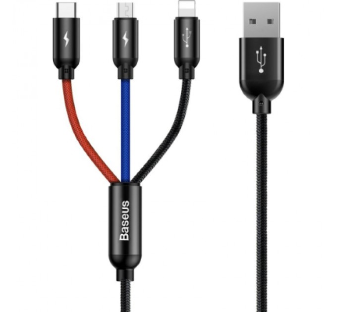 Baseus Дата кабель USB 2.0 AM to Lightning + Micro 5P + USB-C 1.2m 5A black Baseus (CAMLT-BSY01)