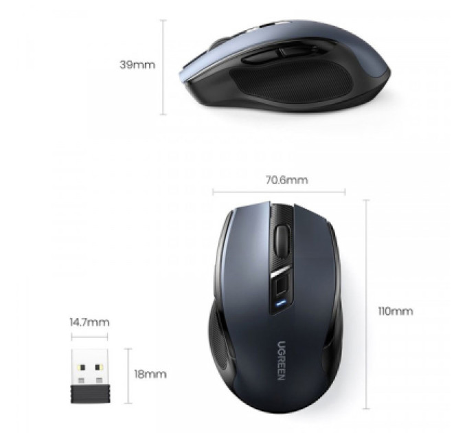 Ugreen Мишка Ugreen MU006 Ergonomic Wireless Gray/Black (15063)